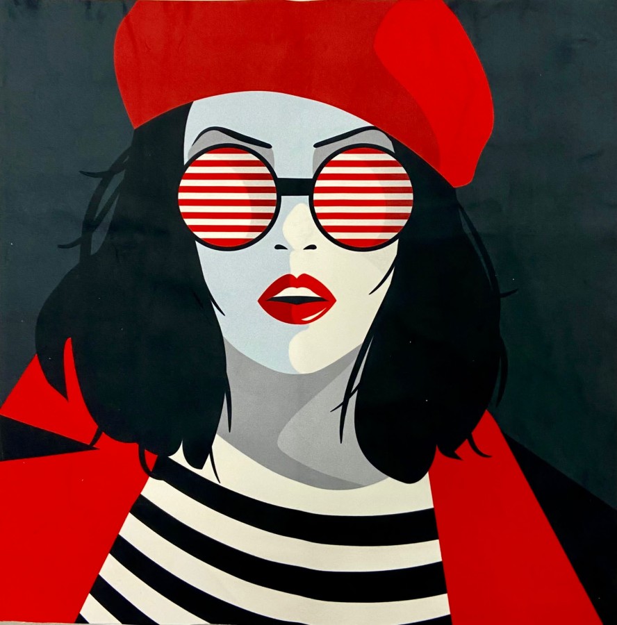 Lady Red Glasses Dark Panel poduszkowy